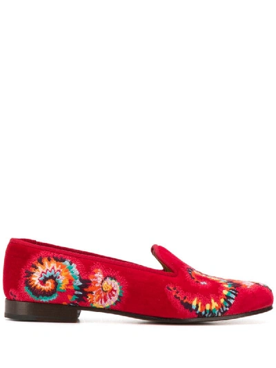 Stubbs & Wootton Spiral Embroidered Loafers In Red