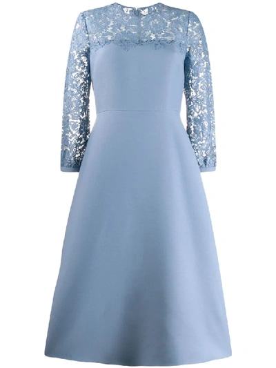 Valentino Lace Inserts Longsleeved Dress In Blue