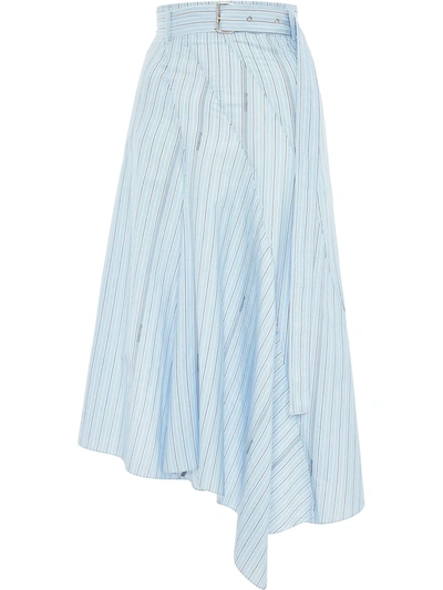 Jw Anderson Asymmetric Belted Striped Cotton-jacquard Midi Skirt In Blue