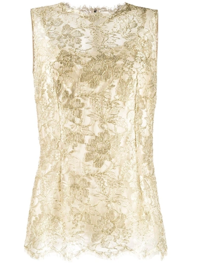 Dolce & Gabbana Lace Brocade Sleeveless Blouse In Metallic