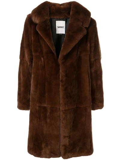 Yves Salomon Mid Length Single Breasted Coat In Brown