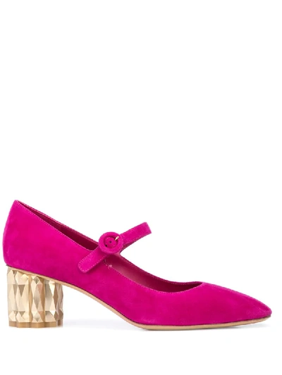 Ferragamo Refracted Heel Mary Jane Pumps In Pink