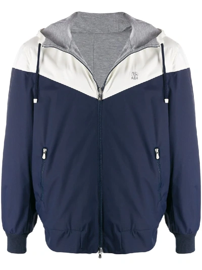 Brunello Cucinelli Reversible Two-tone Windbreaker In Blue