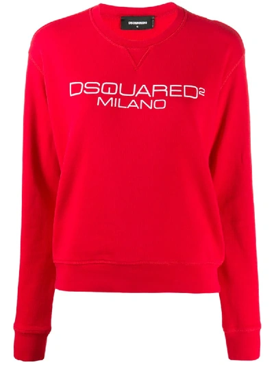 Dsquared2 Logo-print Crew-neck Sweatshirt In Red