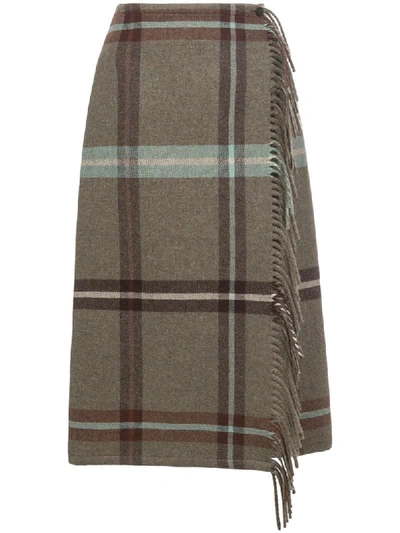 Ferragamo Check Fringed-edge Skirt In Green