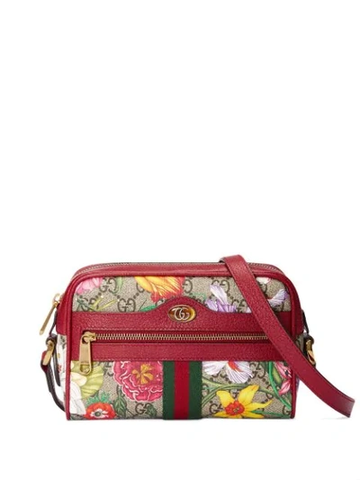 Gucci Mini Ophidia Floral Gg Supreme Canvas Crossbody Bag In Red/gg Supreme Flora