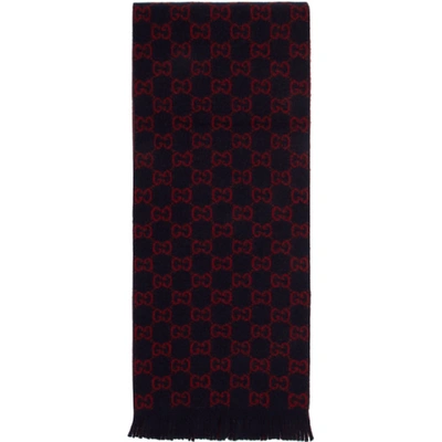 Gucci Gg Double-knitted Reversible Wool Scarf In Blue