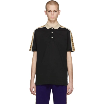 Gucci Interlocking G Stripe Pique Polo In Black & Multi