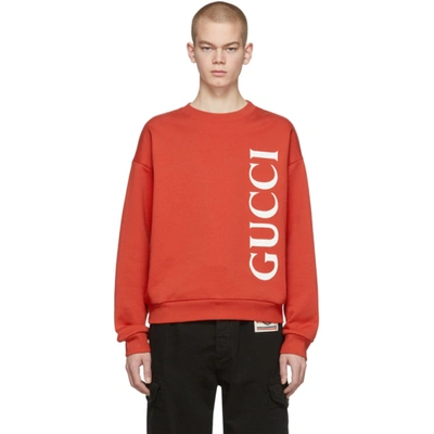 Gucci Logo Print Crew Neck Sweatshirt In Red