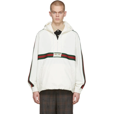 Gucci Web Stripe Half-zip Technical-cotton Hooded Jacket In White