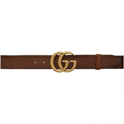 Gucci Men's Leather Belt With Double-g Buckle In Brown