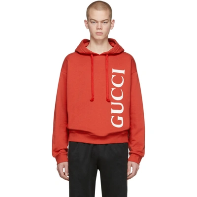 Gucci Print Hooded Cotton Sweatshirt In Red