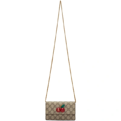 Gucci Beige Gg Sparkling Cherries Chain Wallet Bag