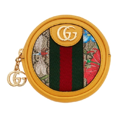 Gucci Ophidia Gg Flora Coin Purse In Yellow/gg Supreme Flora