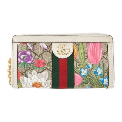 Gucci Ophidia Gg Flora Zip Around Wallet In Beige
