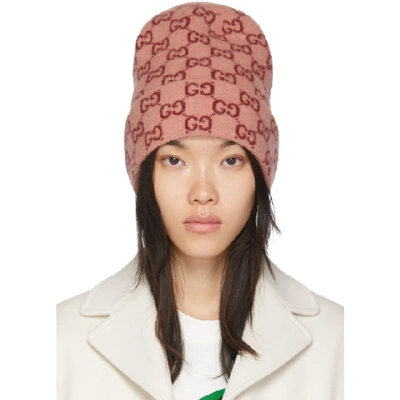 Gucci Gg Logo-jacquard Wool Beanie Hat In Pink