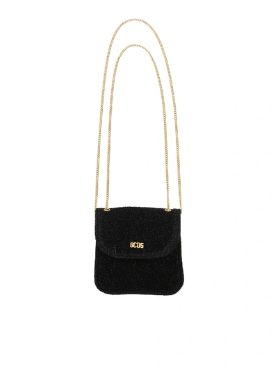 Gcds Card Holder In Black Lamé With Shoulder Strap