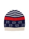 GUCCI WHITE AND BLUE BEANIE WITH GG PATTERN,556638 4K111 4174