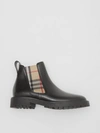 Burberry Allostock Leather Vintage Check Chelsea Booties In Black