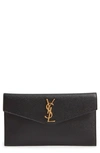 Saint Laurent Uptown Medium Ysl Monogram Grain De Poudre Pouch Bag In Noir