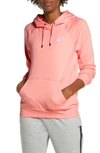 Nike Sportswear Essential Pullover Fleece Hoodie In Bleached Coral/ White