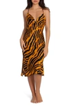 MIDNIGHT BAKERY ANIMAL PRINT COWL NECK SATIN CHEMISE,TIG120