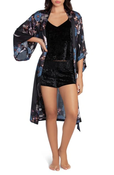 Midnight Bakery Floral Print Satin Duster In Luna Floral-black