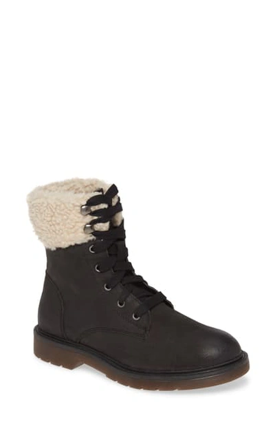 Band Of Gypsies Dillon Fleece Cuff Lace Up Boot In Black Nubuck Leather