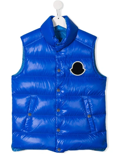 Moncler Kids' Padded Logo Gilet In 蓝色