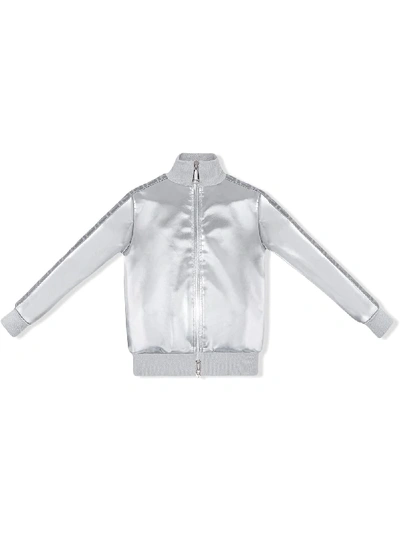 Fendi Kids' Double F Stripe Bomber Jacket In Silver