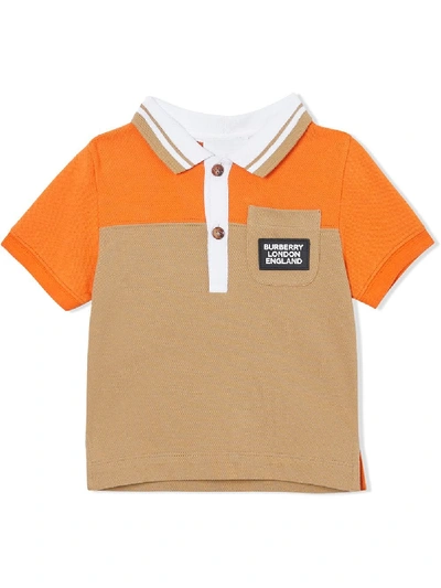 Burberry Babies' Colour Block Cotton Piqué Polo Shirt In 大地色