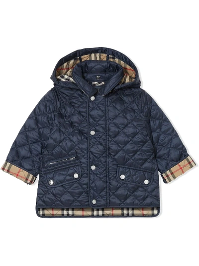 Burberry Babies' Kids Detachable Hood Diamond Quilted Jacket In Blue