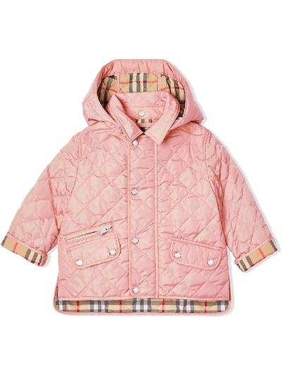 Burberry Babies' Detachable Hood Diamond Quilted Jacket In Pink