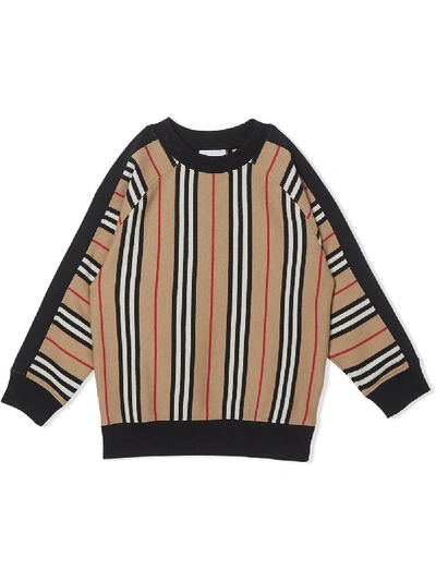 Burberry Beige Sweat For Kids With Iconic Stripes