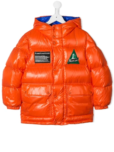 Moncler Kids' Outdoors Patch Down Jacket In 橘色