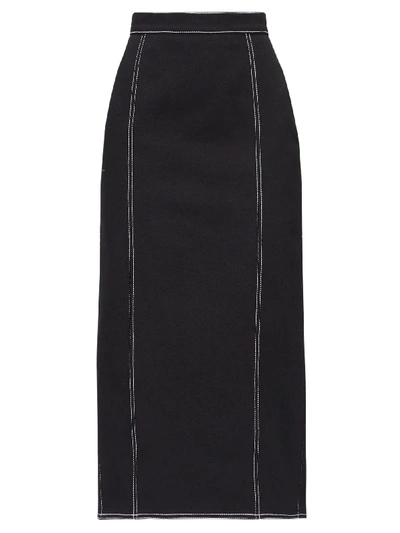 Alexander Mcqueen Topstitched Pleated-back Denim Skirt In Black