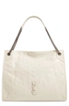 Saint Laurent Niki Large Quilted Crinkled Glossed-leather Tote In Crema Soft