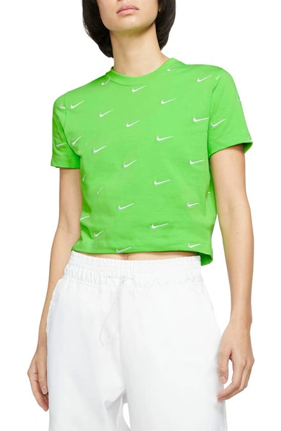 Nike Embroidered Swoosh Crop Tee In Green Nebula