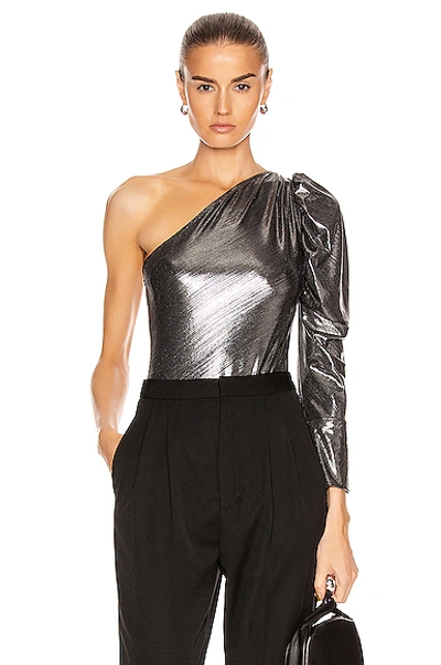 Alix Nyc Dakota One-shoulder Stretch-lamé Bodysuit In Silver