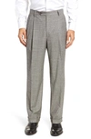 BERLE TOUCH FINISH PLEATED HOUNDSTOOTH CLASSIC FIT STRETCH WOOL DRESS PANTS,730-09 MI