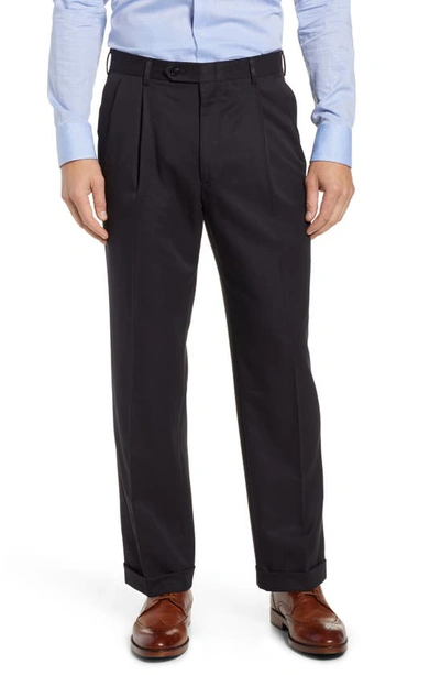 Berle Classic Fit Pleated Microfiber Performance Dress Pants In Black