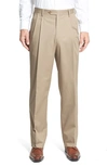 Berle Pleated Classic Fit Cotton Dress Pants In Khaki