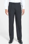 BERLE BERLE SELF SIZER WAIST PLEATED LIGHTWEIGHT PLAIN WEAVE CLASSIC FIT TROUSERS,992-09 SSP