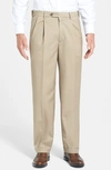 BERLE BERLE SELF SIZER WAIST PLEATED LIGHTWEIGHT PLAIN WEAVE CLASSIC FIT TROUSERS,992-25 SSP