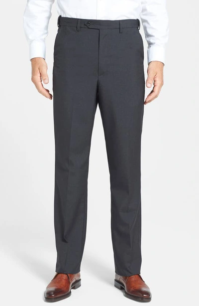 Berle Self Sizer Waist Plain Weave Flat Front Washable Trousers In Charcoal