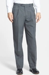 Shop Berle Self Sizer Waist Plain Weave Flat Front Washable Trousers In Medium Grey