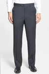 BERLE BERLE SELF SIZER WAIST FLAT FRONT LIGHTWEIGHT PLAIN WEAVE CLASSIC FIT TROUSERS,992-59 SS