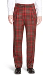 BERLE BERLE TOUCH FINISH PLEATED CLASSIC FIT PLAID WOOL TROUSERS,724-33 MI