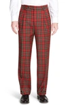 Berle Touch Finish Pleated Classic Fit Plaid Wool Trousers In Red