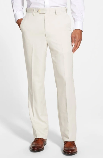 BERLE BERLE SELF SIZER WAIST FLAT FRONT CLASSIC FIT MICROFIBER TROUSERS,M383-05 SS